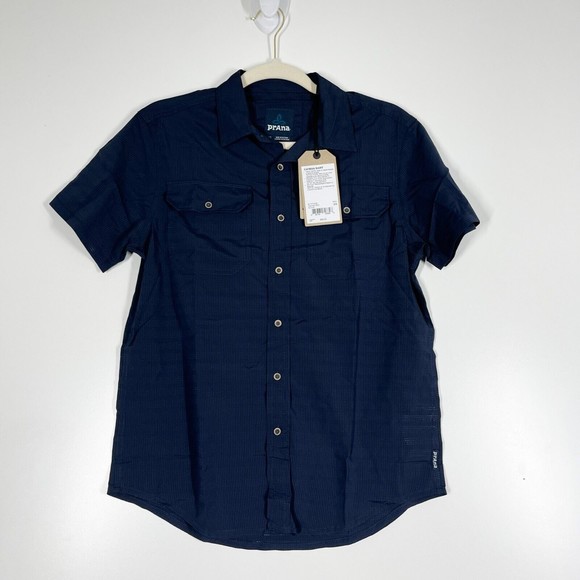 Prana Cayman Short‎ Sleeve Shirt Men's Navy Nautical Button Front Size XS NEW - Picture 2 of 10